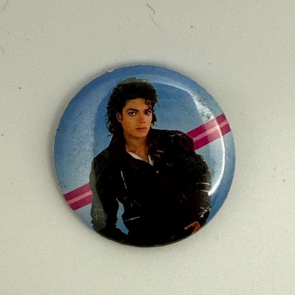 Vintage 1987 Michael Jackson Bad Era Pinback Button Triumph International 1.25"